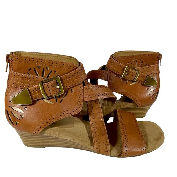 Aerosoles Women's Yetliner Brown Gold Buckle Combo 820 Wedge Sandals ( Size 11M) - Picture 1 of 11